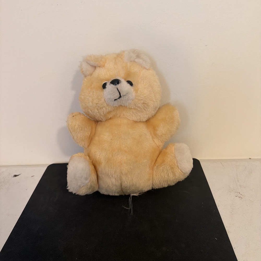 Vintage 1985 Teddy Bear Plush Stuffed Animal USA 9 Inch Peach White Small